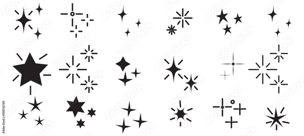 Hand drawn gold star sparkle shine of doodle set. Yellow star shine twinkle glow, spark glitter, magic party light vector illustration. Hand drawn sketch doodle style line sparkle elements Hand drawn gold star sparkle shine of doodle set. Yellow star shine twinkle glow, spark glitter, magic party light vector illustration. Hand drawn sketch doodle style line sparkle elements