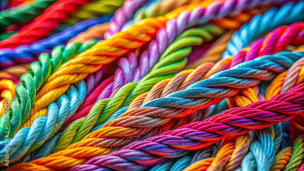 Vibrant multi colored ropes twisted in intricate designs create lively and cheerful visual. soft focus enhances playful nature of colors, inviting creativity and joy Vibrant multi colored ropes twisted in intricate designs create lively and cheerful visual. soft focus enhances playful nature of colors, inviting creativity and joy