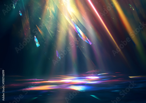 Crystal light leak effect for photo overlay. Ethereal Lens rainbow light streak transparent effect. Vector illustration. Iridescent crystal leak glare reflection effect. photo