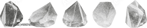 3D vector gradient geometric shapes with noise effect. Cube, cylinder, triangle, rhombus with grainy dot texture.