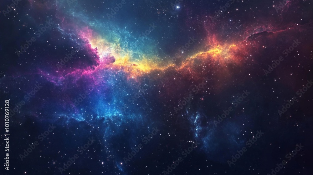 Galaxy in space with stars and colorful nebulae, set against a dark, star-filled sky. Galaxy in space with stars and colorful nebulae, set against a dark, star-filled sky.