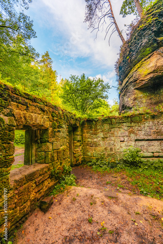 Ruins of water mill Dolsky mlyn in Bohemian Switzerland  Czech Republic. The place where Czech fairy tales are filmed