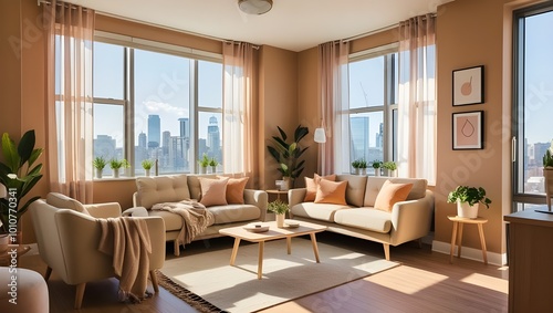 A charming contemporary apartment with inviting decor in warm hues and affordable furnishings