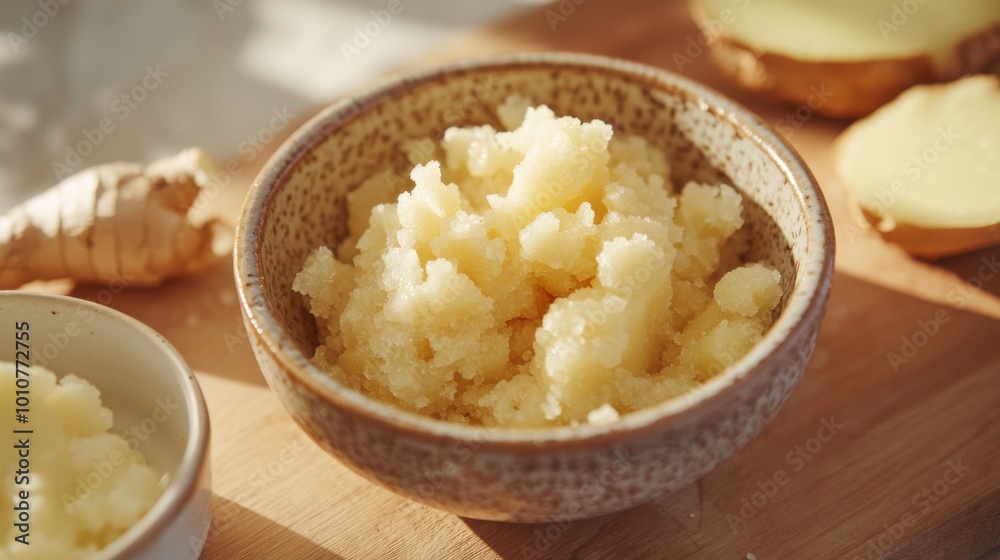 homemade ginger sugar scrub in a small ceramic bowl homemade ginger sugar scrub in a small ceramic bowl