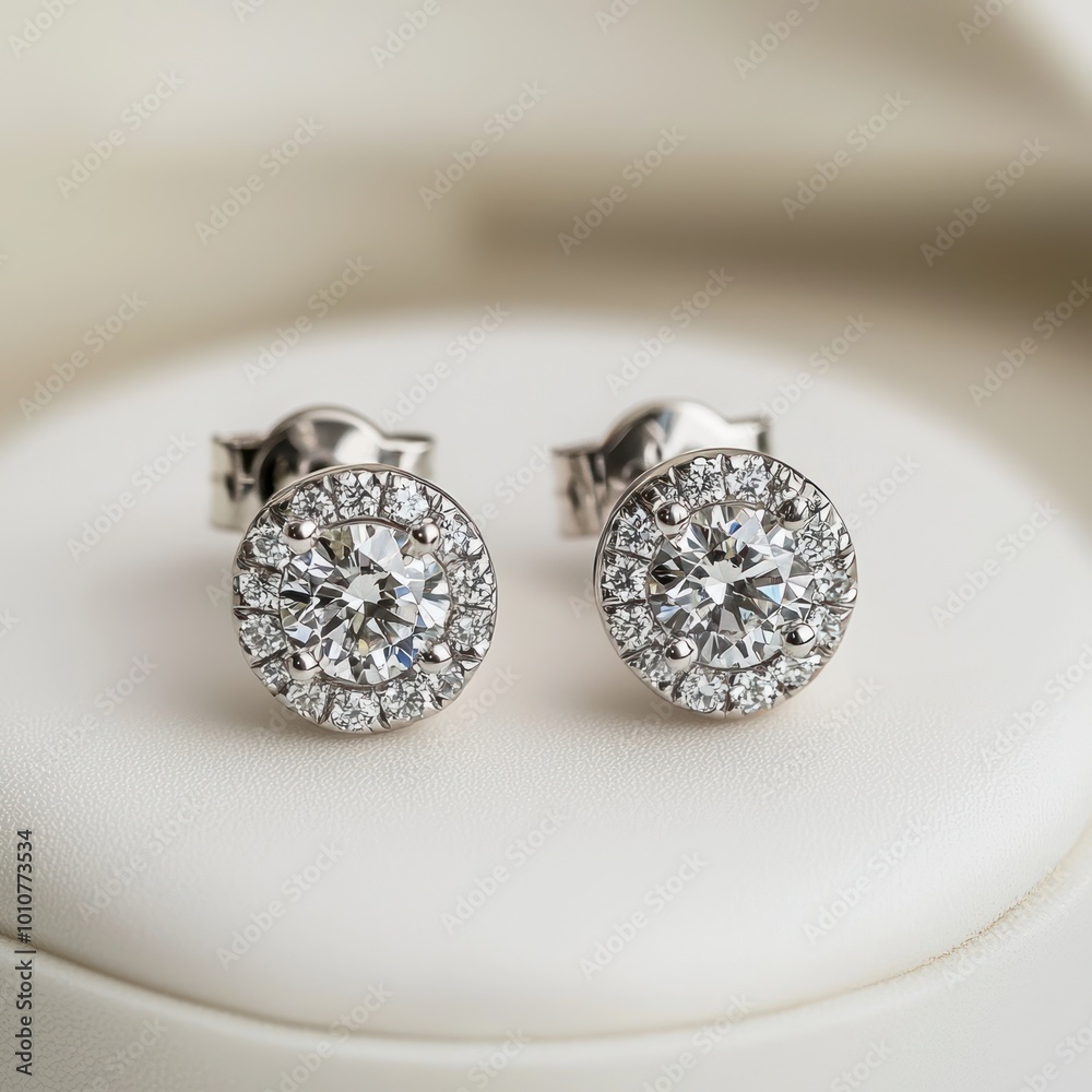 A pair of diamond earrings displayed on a clean white surface, showcasing their elegant design. isolated on white background. A pair of diamond earrings displayed on a clean white surface, showcasing their elegant design. isolated on white background.