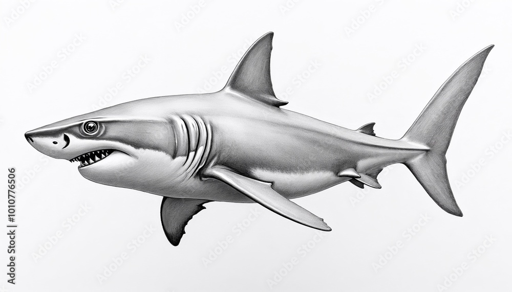 Obraz premium A shark swimming, showcasing its detailed features and dynamic pose