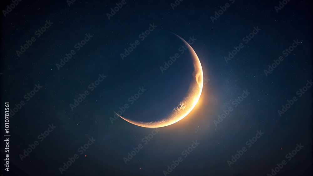 Crescent moon shining softly in a dark night sky filled with stars
Crescent moon shining softly in a dark night sky filled with stars