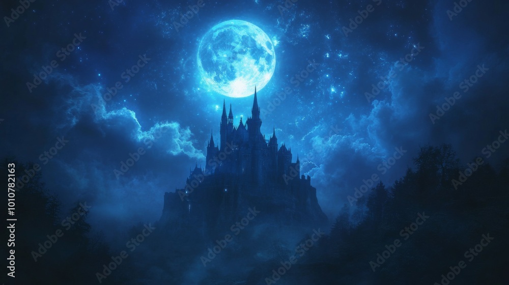 Mystical Moonlit Castle Scene Mystical Moonlit Castle Scene