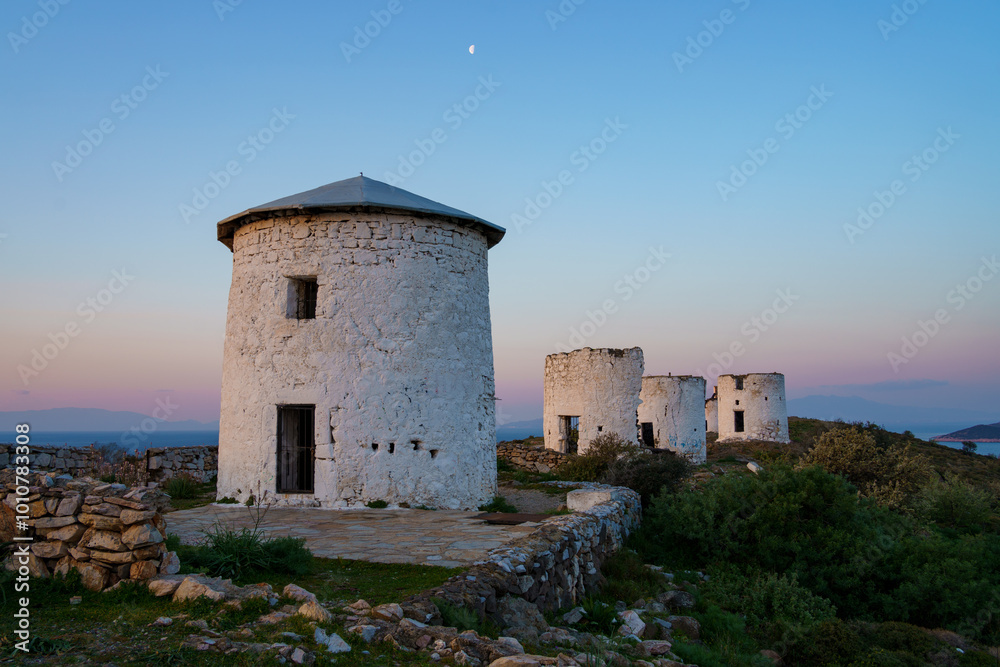 18th century windmills of Bodrum during sunrise, Turkey 18th century windmills of Bodrum during sunrise, Turkey