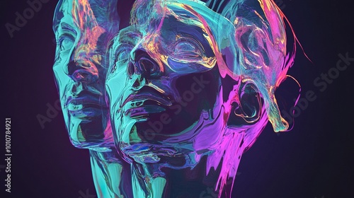 Abstract Digital Portrait with Glowing Neon Colors