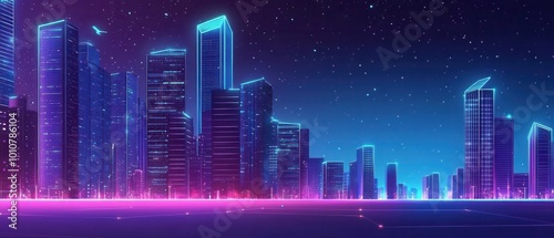 Wallpaper Mural A vibrant, futuristic cityscape illuminated by neon lights and a starry sky, showcasing modern skyscrapers in a stunning gradient of colors. Torontodigital.ca