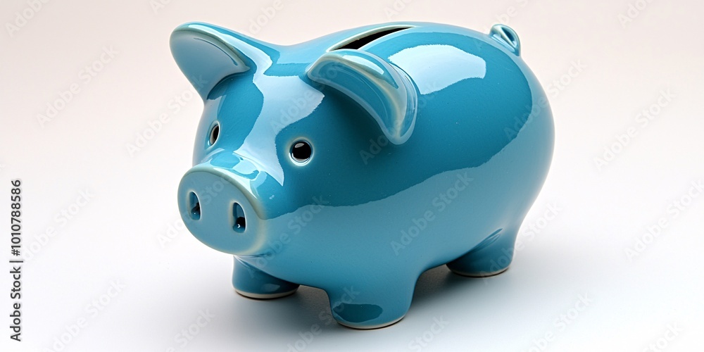 Obraz premium Financial Growth Concept: Vibrant Blue Piggy Bank Symbolizing Savings and Investment Strategies on White Background, Close-up Shot