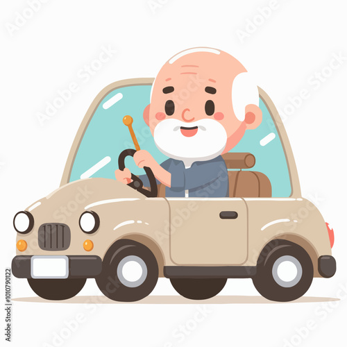 Grandpa driving a car happily