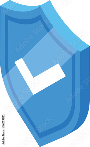 Blue shield displaying a check mark presenting concept of security and protection