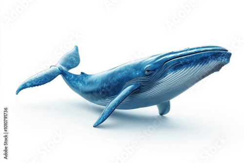 A blue whale isolated on a white background.