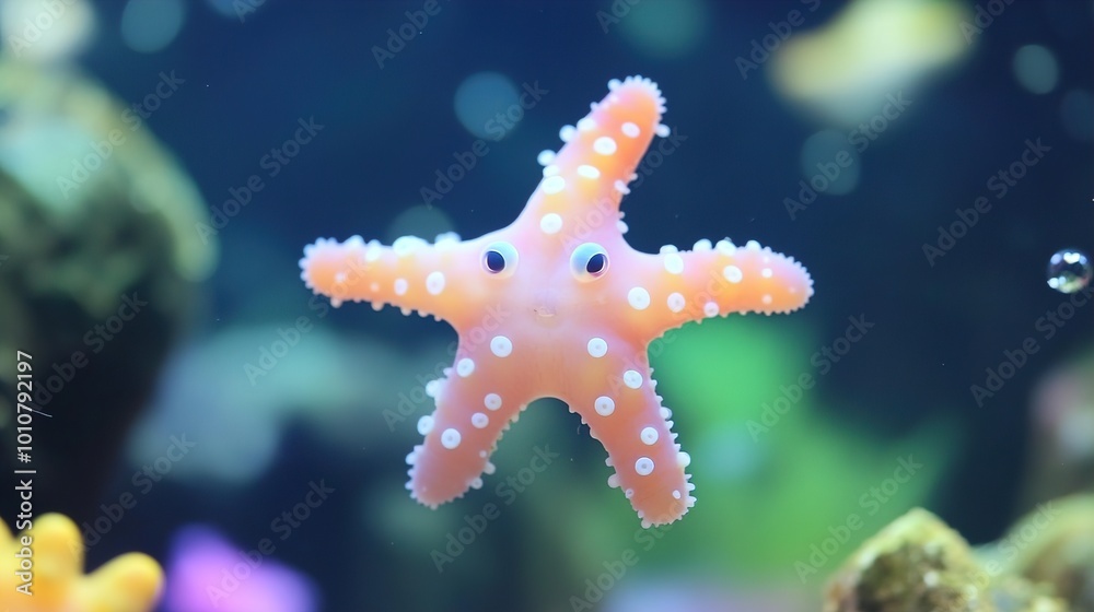 Cute Starfish with Big Eyes in Underwater Habitat Cute Starfish with Big Eyes in Underwater Habitat