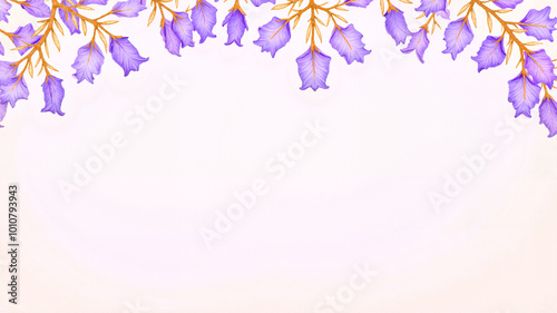 Hanging lavender flowers with golden branches on soft beige background