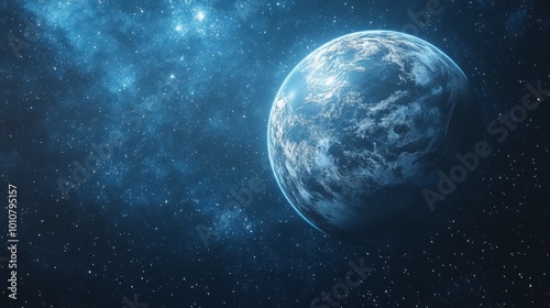 Mysterious Blue Planet in Cosmic Space