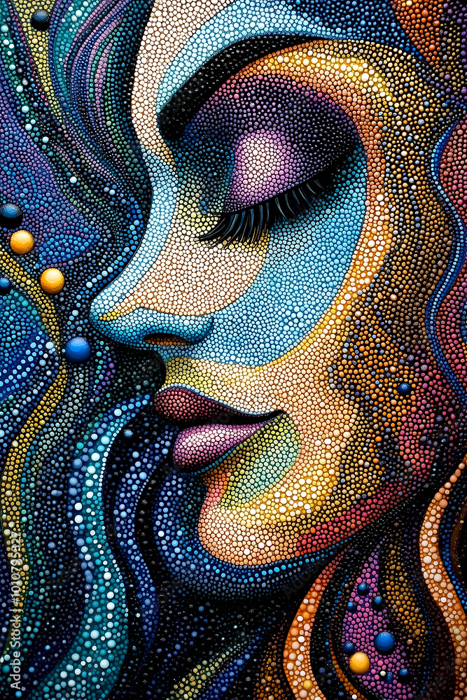Φωτογραφία A woman's face is painted with a lot of different colors and patterns
