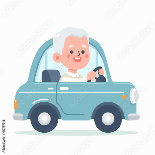 Grandpa driving a car happily