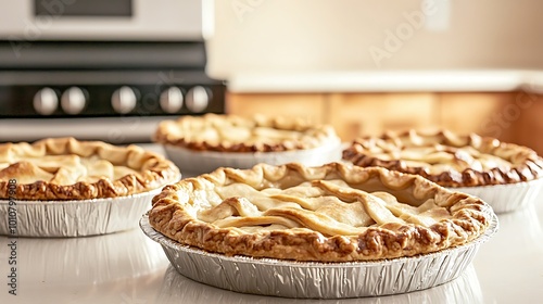 Homemade Golden Brown Crust Apple Pies on White Table