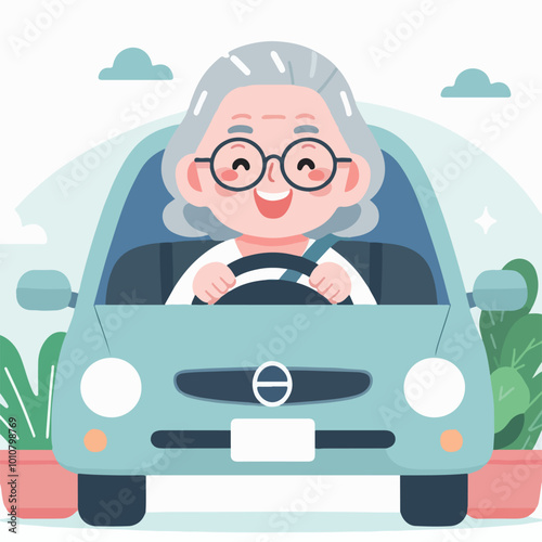 grandma driving a car