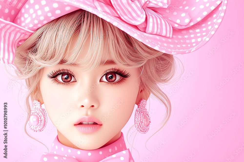 Φωτογραφία A young girl with a pink hat and pink dress is the main focus of the image