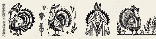 The image features stylized illustrations of turkeys, showcasing intricate patterns and designs, possibly representing cultural or traditional themes. photo