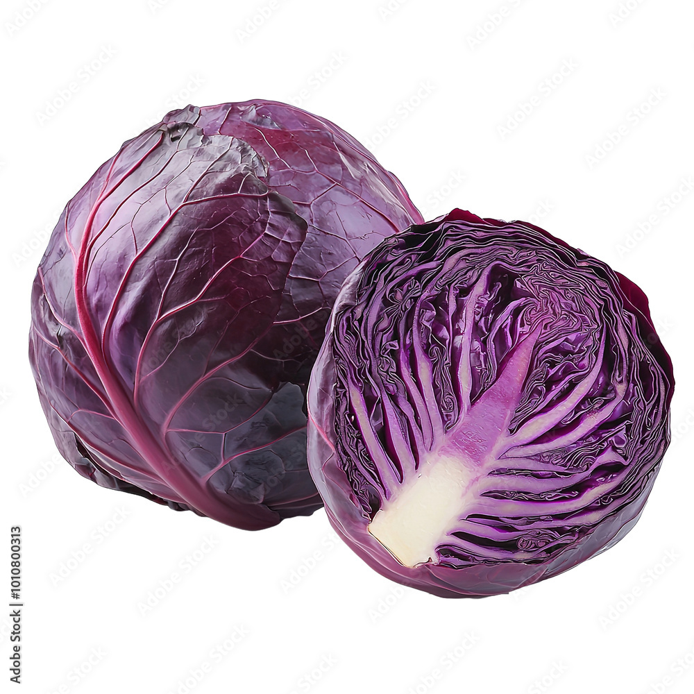 a Red half Cabbage, top view, on isolated transparent background a Red half Cabbage, top view, on isolated transparent background