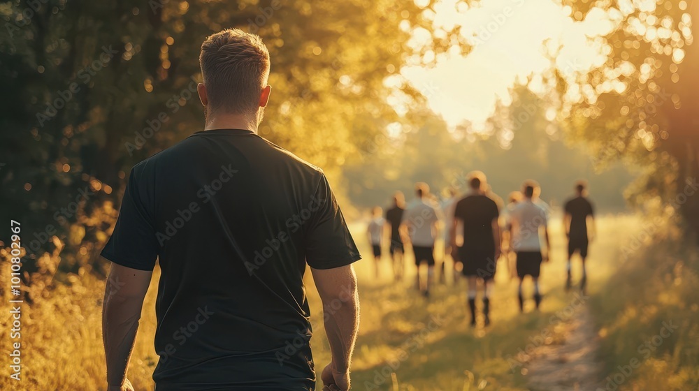 Obraz premium Coach walking alongside the team after practice, offering words of encouragement, soccer, coaching, support
