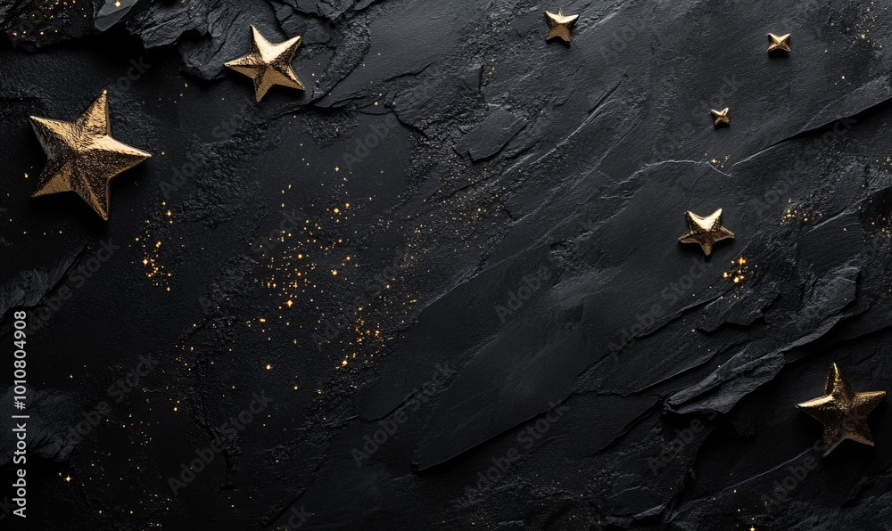 A black background with a few gold stars scattered around it A black background with a few gold stars scattered around it