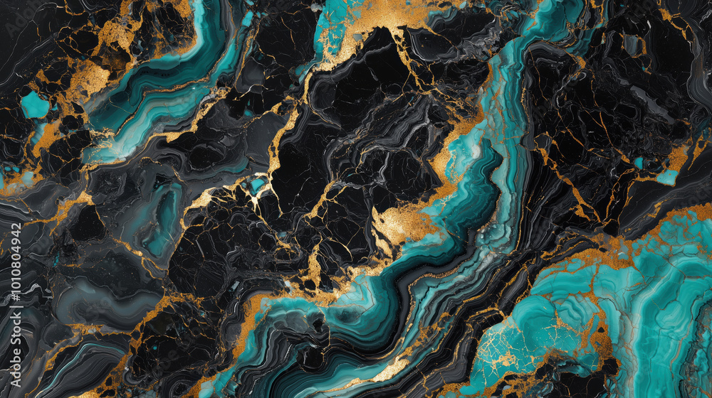 Obraz premium Elegant Abstract Marble Texture Sage Black, Turquoise, and Gold Hues