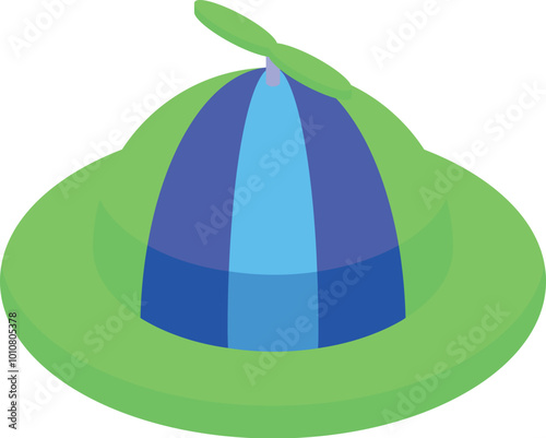 Green and blue propeller hat with a striped pattern, symbolizing individuality and standing out
