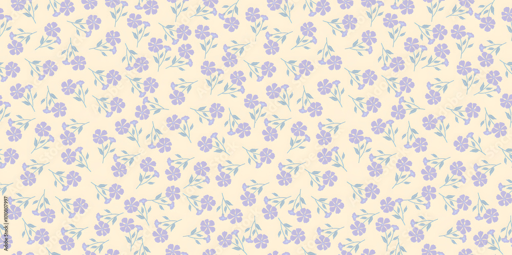Seamless Light Purple Floral Pattern with Light Yellow Background Seamless Light Purple Floral Pattern with Light Yellow Background