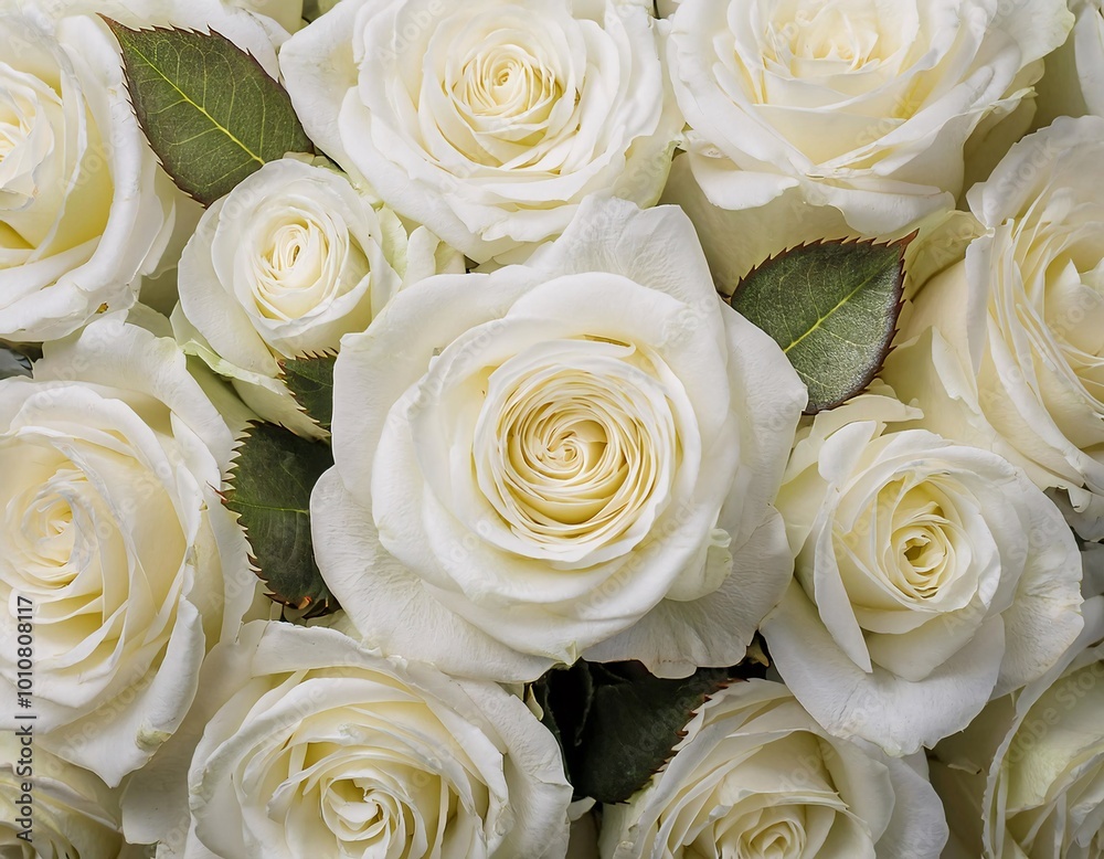 View from above showing the beauty of fresh white roses, generative ai View from above showing the beauty of fresh white roses, generative ai