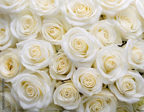 View from above showing the beauty of fresh white roses, generative ai