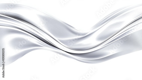 Abstract silver waves on a clean white background create a sleek, modern aesthetic.