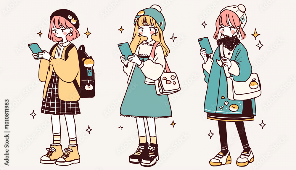 スマホを持つアニメ風の女の子 AI スマホを持つアニメ風の女の子 AI