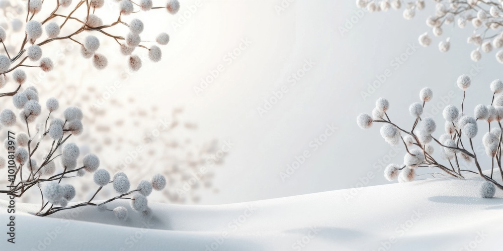 Serene Winter Scene: Delicate Frosted Flora in a Snowy Landscape Serene Winter Scene: Delicate Frosted Flora in a Snowy Landscape