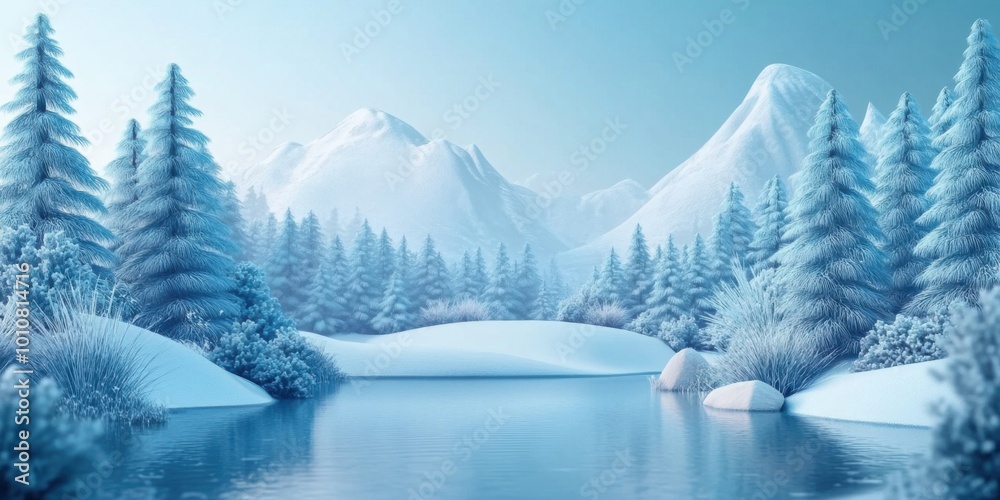 Fototapeta premium Majestic Winter Landscape: Serene Snowy Mountains and Icy Reflections