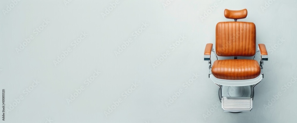 A tan leather chair is sitting on a white wall A tan leather chair is sitting on a white wall