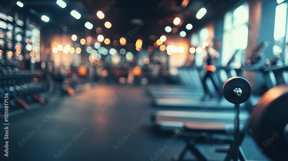 A blurred gym interior showcasing fitness equipment and weights for exercise. A blurred gym interior showcasing fitness equipment and weights for exercise.