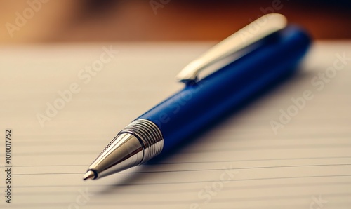 A blue pen with a silver clip