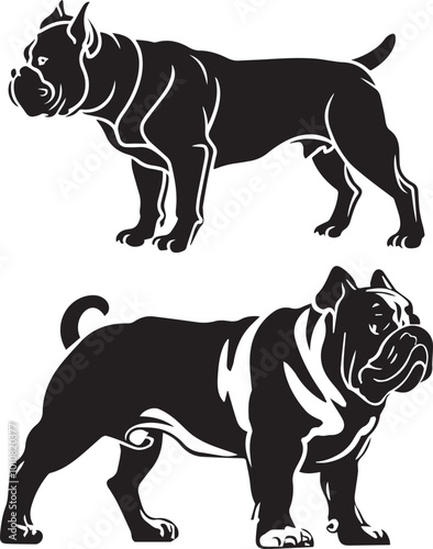 A Vector Silhouette image of a bulldog on a white background