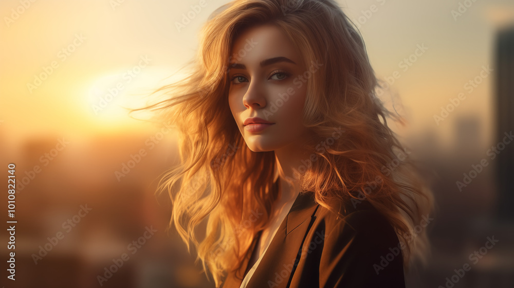 Portrait of a confident woman standing against the background of the city Portrait of a confident woman standing against the background of the city