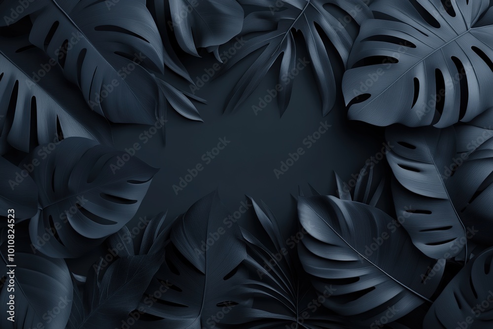 black dark tropical leaves texture , with ample copy space for text. black dark tropical leaves texture , with ample copy space for text.