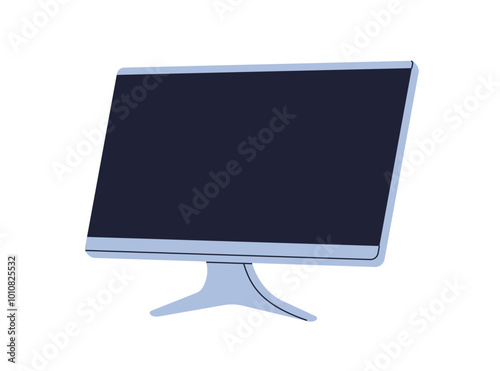 Personal computer screen, monitor. Desktop PC, display. Office work PC, workplace gadget, technology. Flat graphic vector illustration isolated on white background