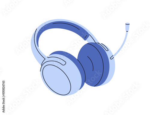 Wireless headset with microphone for audio communication, music. Cordless headphones, head set, phones with mic for handsfree call. Sound device. Flat vector illustration isolated on white background