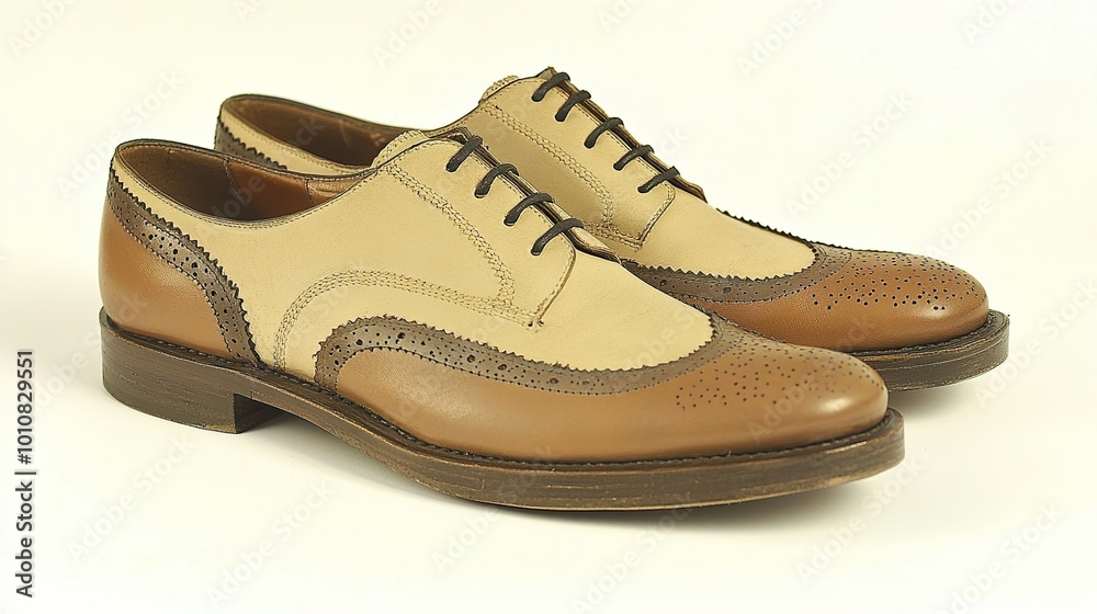Elegant Brown and Beige Leather Brogue Shoes for Men Elegant Brown and Beige Leather Brogue Shoes for Men
