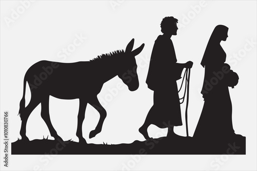 Silhouette of a man leading a Donkey